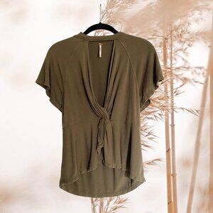 Free People Olive Green Cutout Top — Soft Earth Edit (S)